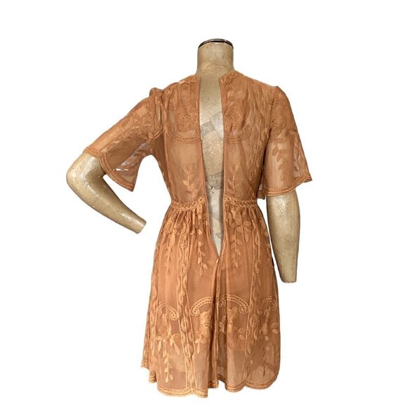 Haute Monde Boho Dreams Floral Embroidered Lace Dress Short Sleeve V-Neck S 272E - Picture 8 of 11